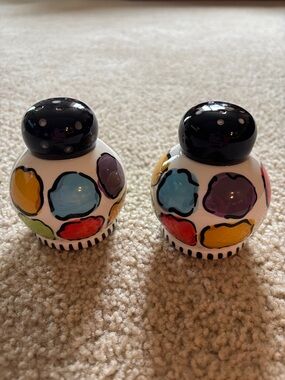 Decorative Polka Dot Ceramic Salt and Pepper Shaker Set - Multicolor